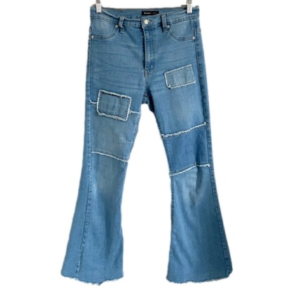 70s Style Patchwork Super High-Rise Flare Hippie Jeans - 28-29"/M - Picture 12 of 13